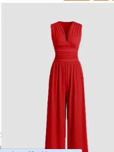 2026 European and American Fashion New Cross-Border Hot-Selling Solid Color Ribbed Knit Sleeveless Jumpsuit