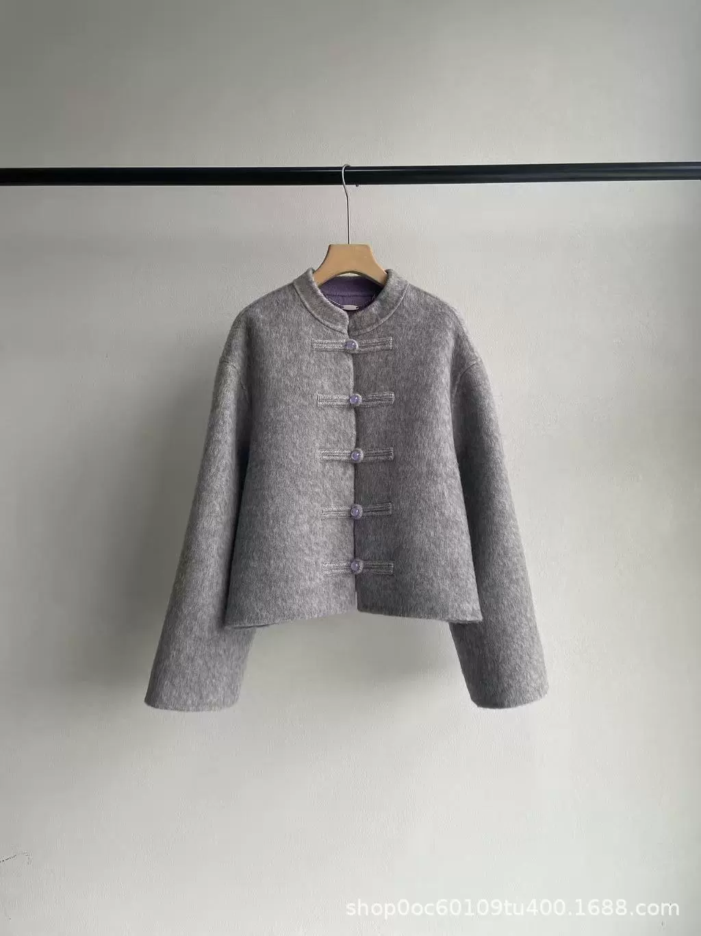 Double-sided demi-season short woolen jacket, Chinese style