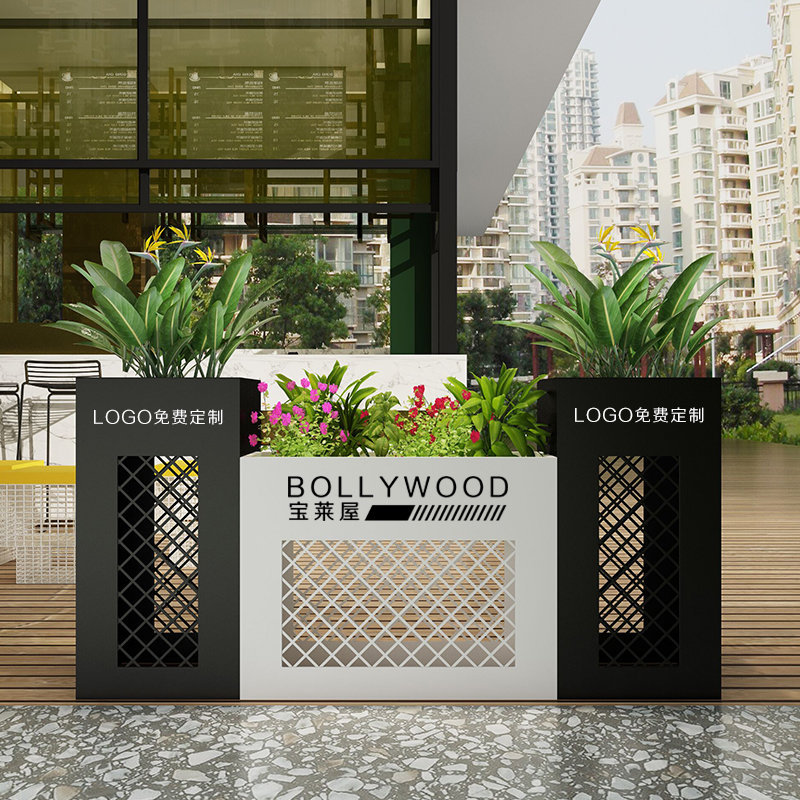 户外铁艺长方形移动花槽围栏隔断花坛售楼部商业广场外摆镂空花箱