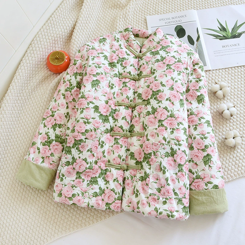 40 зимние женские утолщенные хлопчатобумажные пальто в китайском стиле ретро хлопчатобумажные костюмы теплые цветы