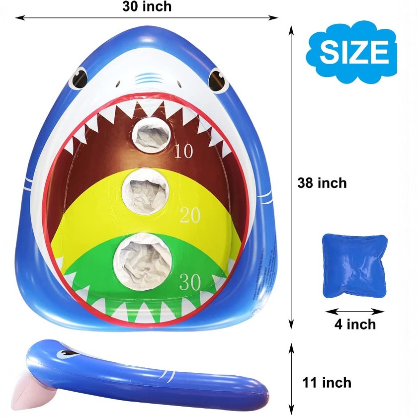 厂家定制 新款充气鲨鱼投掷游戏儿童PVC户外家庭运动戏水小浮排