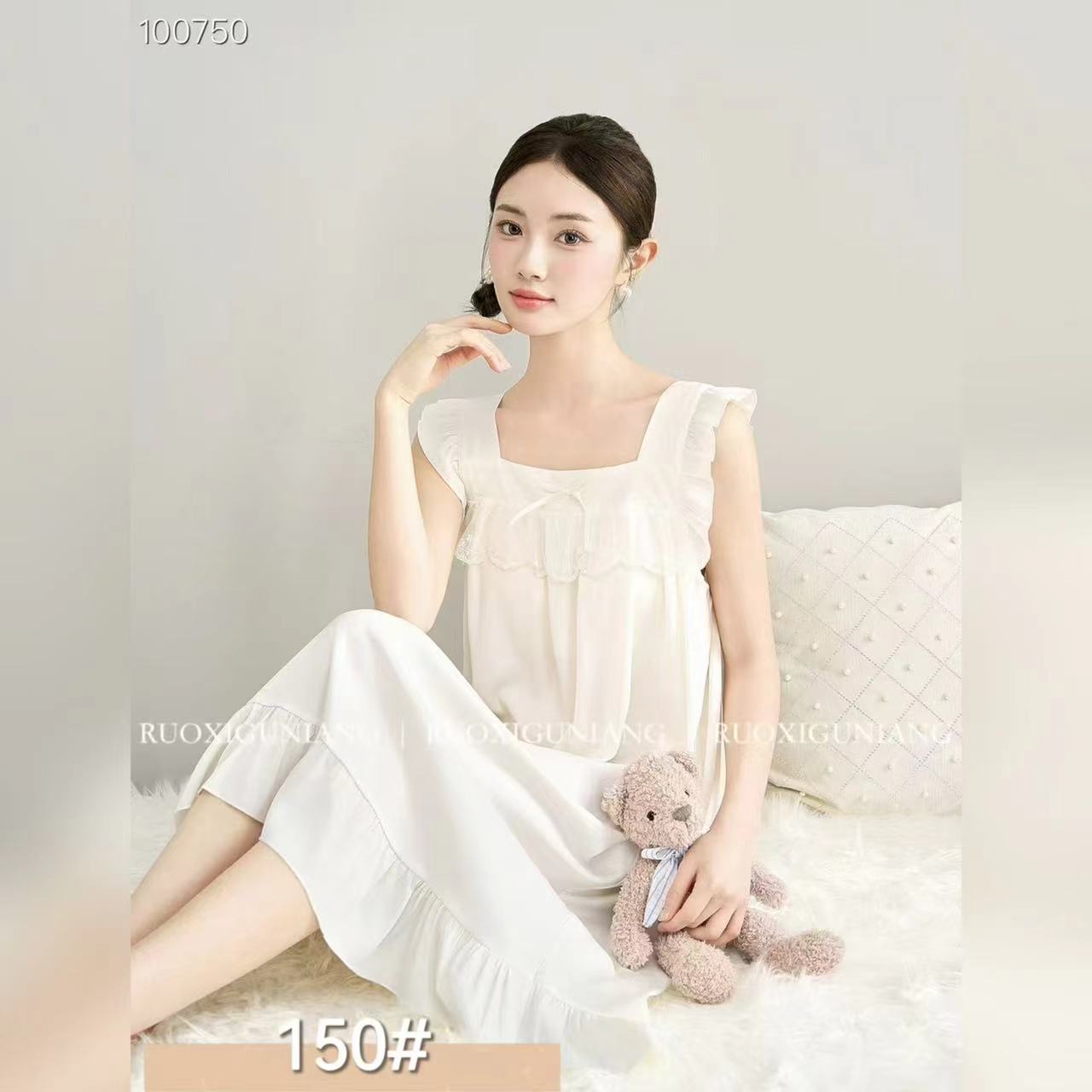 2026년 푸디니 봄 여름 신상 여성용 아이스 실크 시리즈 프리사이즈 슬립 드레스 편안한 단색 잠옷