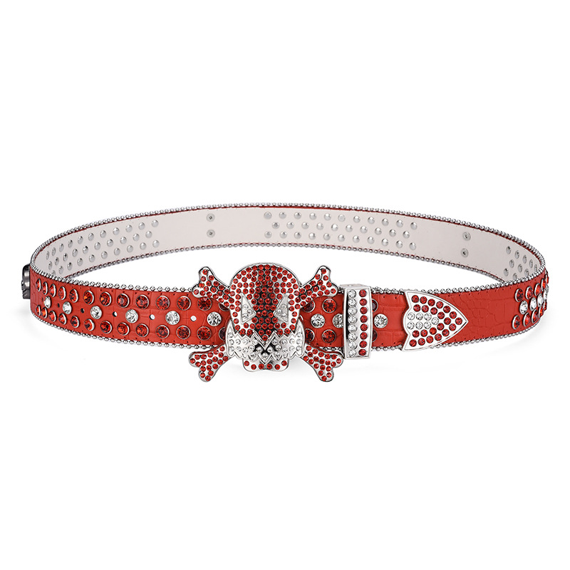 Europeo y americano oscuro cráneo hebilla rhinestone incrustado cinturón de alta gama completo diamante lentejuelas hip hop decorativo discoteca cinturón hombres y mujeres