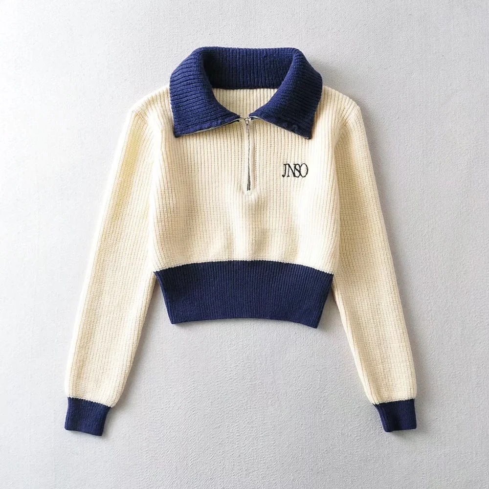Knitted demi-season sweater with zipper
