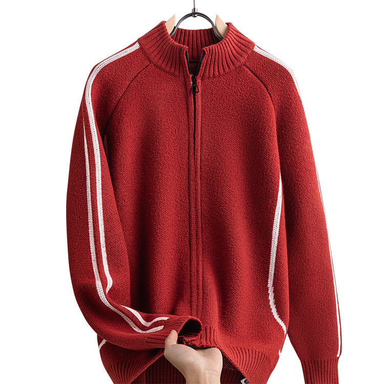 Comercio exterior otoño y invierno nuevo estilo de calentamiento a rayas de cuello cardigan suéter de punto masculino retro versátil suéter casual