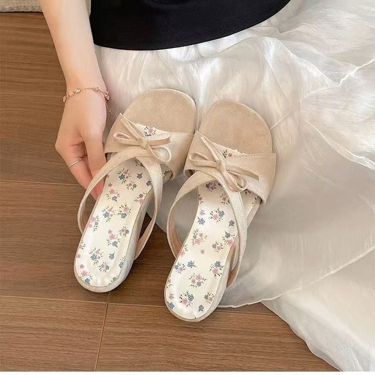 Retro estilo francés tacones elevados zapatillas de mujer verano 2026 nuevo arco zapatillas de falda versátil image 7