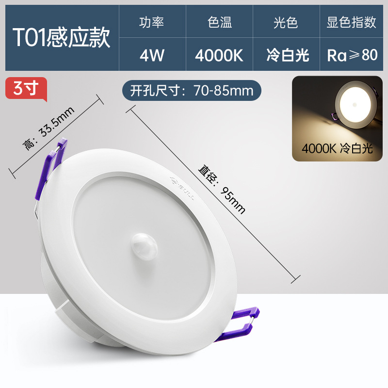 T01 induction downlight [3 inch 4w warm color-4000k] opening 70~85mm