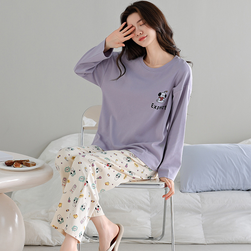 Pullover Pajamas Women's Autumn and Winter Cotton Long-sleeved Trousers Cotton plus size Outer Wearing Women's Home Clothes suit Pullover Pajamas Women's Autumn and Winter Cotton Long-sleeved Trousers Cotton plus size Outer Wearing Women's Home Clothes suit