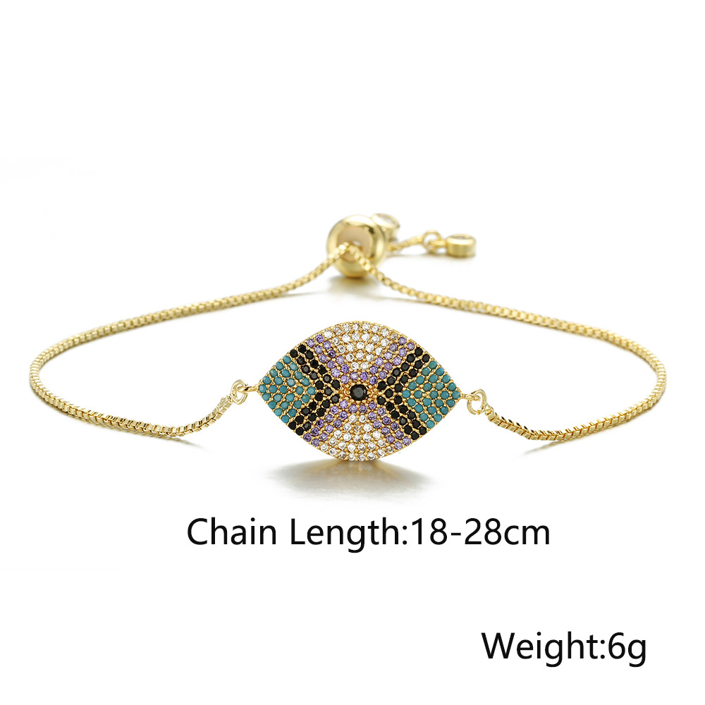 fashion copper plated 18K gold pull adjustable color zirconium devilu0027s eye bracelet