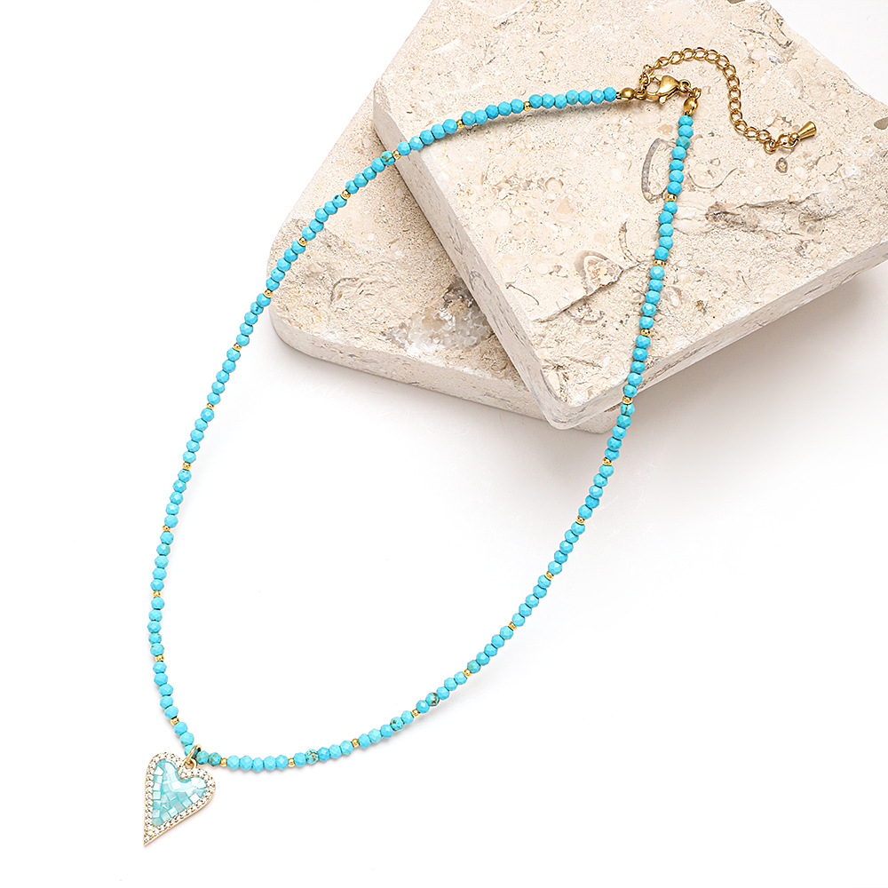 20g Weight Necklace Classification 1 Piece Quantity Travel Occasion Alloy, Agate Material Heart Shape Pattern Women's Gender Beaded Design Ethnic Style, Bohemian Style Ethnic Style Bohemian Heart Shape Alloy Agate Necklace In Bulk 14