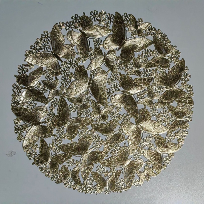 Mantel de mesa de arte para el hogar Mantel de mesa de pvc de mariposa Creativo impermeable, a prueba de aceite, anti-escaldado, almohadilla de aislamiento térmico, almohadilla decorativa hueca, mantel redondo