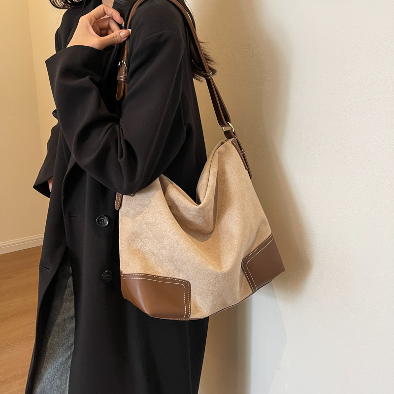 Bolso de ante retro de gran capacidad, novedad de otoño e invierno 2025, bolso de mujer, bandolera, bolso de mano popular para ir al trabajo