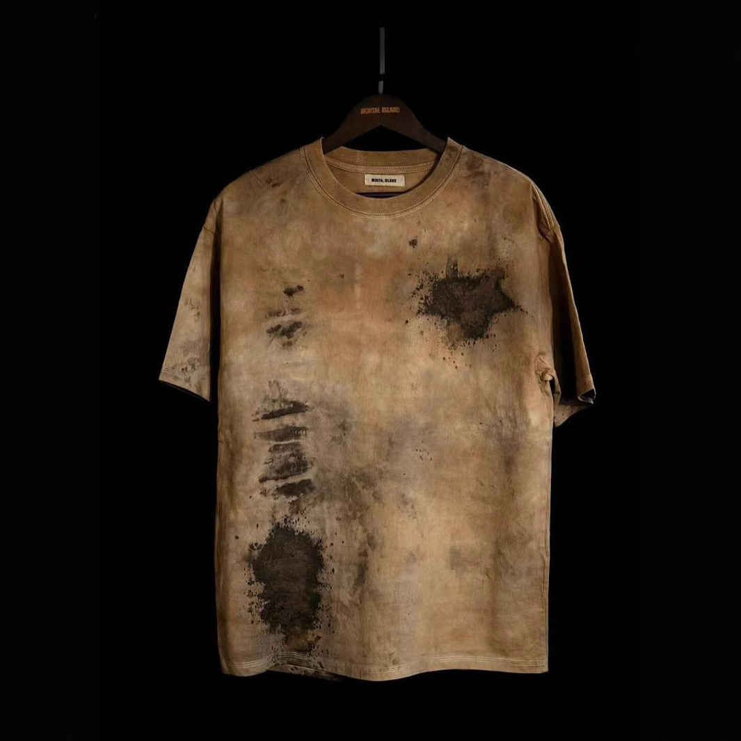 2025 transfronterizo dibujado a mano camiseta de mangas cortas hombre lavado retro relajado pareja hip hop vientos casuales blusa versátil