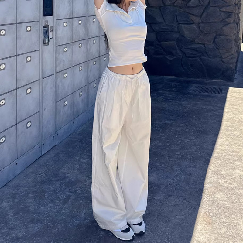 Opaque White Casual Pants for Women, Spring and Autumn, Niche High-Waisted Slimming Versatile Straight-Leg Drawstring Wide-Leg Pants Opaque White Casual Pants for Women, Spring and Autumn, Niche High-Waisted Slimming Versatile Straight-Leg Drawstring Wide-Leg Pants