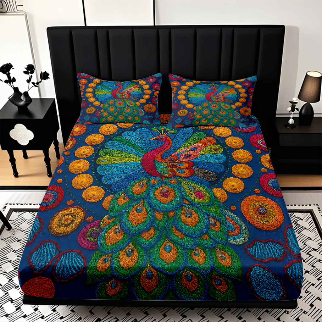 TEMU / JIT transfronterizo pro-skin Peacock serie de patrón de impresión digital de alta definición cama gazonas ropa de cama kit