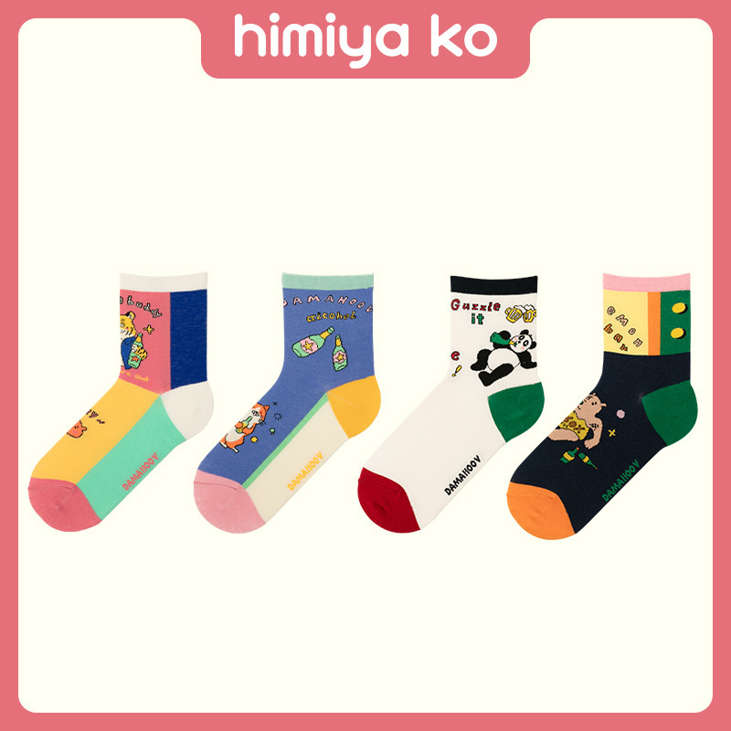 New Socks for Spring and Autum Women's Original Cartoon Illustration Couple Socks Wholesale Women's Sweat-Absorbent Breathable Short Socks in Stock