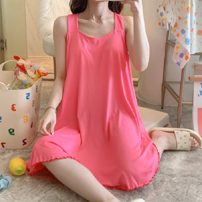 Pijamas de verano con almohadilla en el pecho sexy belleza correa trasera camisón las mujeres color sólido flojo dulce desgaste del hogar Comercio exterior