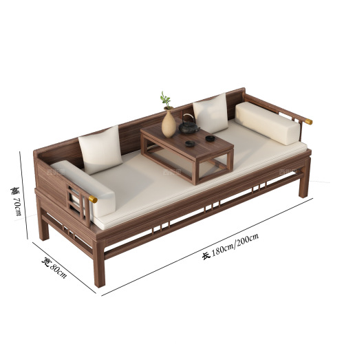 Solid Wood Luohan Bed, Old Elm Wood, New Chinese-Style Luohan Tatami Sofa Chair-Bed, Sliding Design Tea Table and Chair Set for Small Apartments