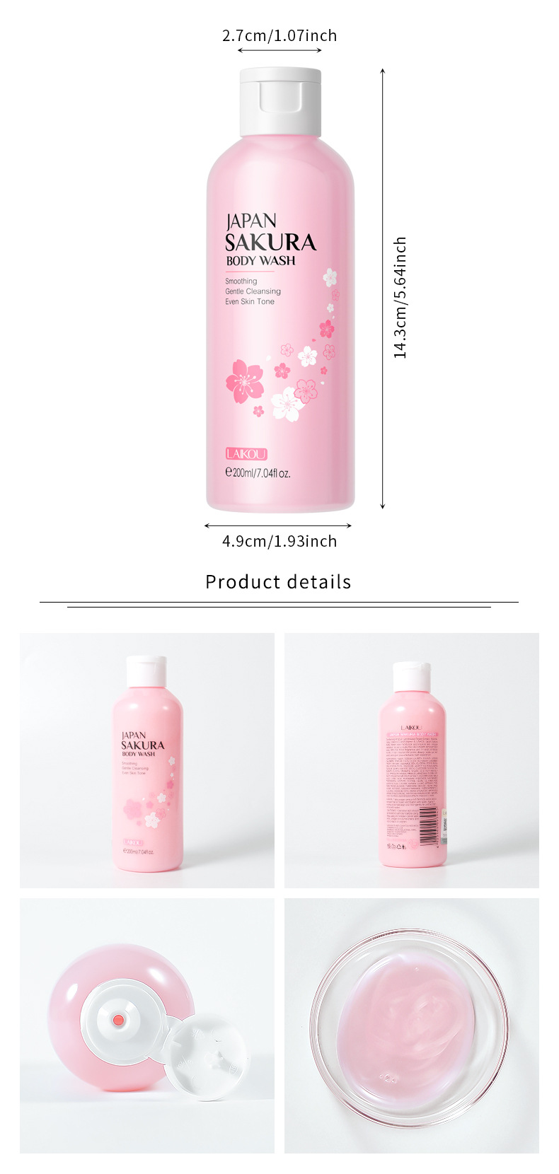 LAIKOU Japanese Cherry Blossom Body Wash 200ml for Cross-border Moisturizing, hydrating and softening Skin Cleansing in stock undefined
