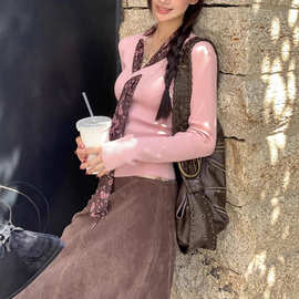 2025罗拉毛衣冬季韩系气质波点丝带V领温柔毛衣DJ25825广州十三行