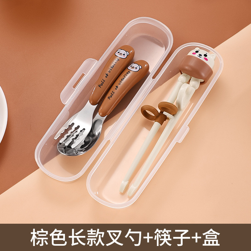 불곰 주괴 숟가락 + 큰 포크 + 젓가락 + 상자