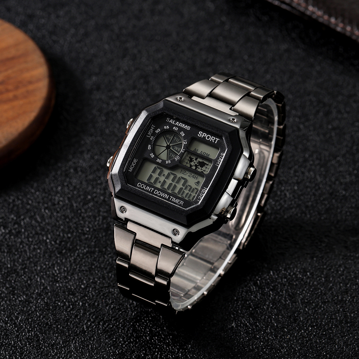 Comercio exterior Reloj de hombre Moda LED luminoso estudiante reloj electrónico reloj cuadrado reloj de acero reloj electrónico de los hombres al por mayor