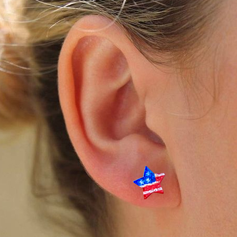 A Pack Of 2 Pairs Simple Style Geometric National Flag Star Printing Arylic Ear Studs display picture 7