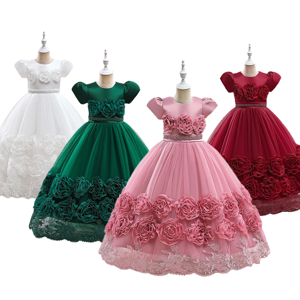 Nuevos niños europeos y americanos vestido de princesa vestido de estilo occidental largo pettiskirt niña cumpleaños pasarela piano rendimiento vestido