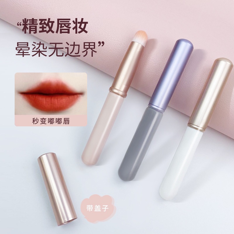 Cepillo de lápiz labial de cabeza redonda cepillo de labios portátil con cubierta cepillo de maquillaje mini cepillo de blanqueador cepillo de labios fábrica de maquillaje al por mayor