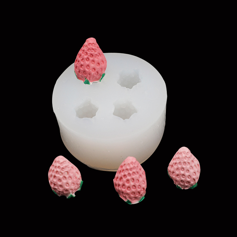 Lindo tridimensional de la fresa de silicona fondant pastel de hornear de chocolate epoxi DIY molde de arcilla hecha a mano