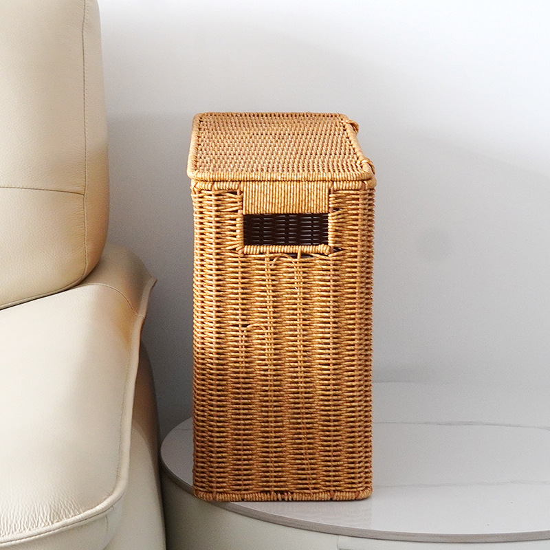 狭い高型蓋付き収納ボックス家庭用隙間雑誌バスケット籐編み収納ボックス壁角ソファコーナー収納ボックス