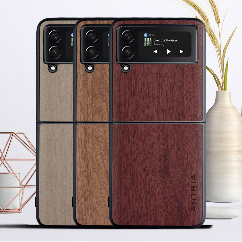 Suitable for [Samsung] Galaxy Z Flip 3 5G mobile phone protective case simple retro wood grain mobile phone case