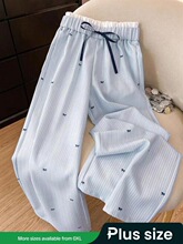 R 31628 Blue Stripe Bow Print ide Leg Pants �������ȿ�