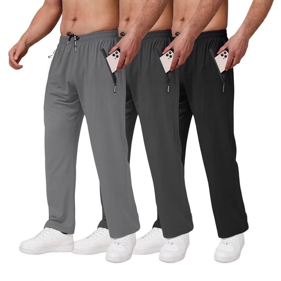 Amazon's Popular Running Fitness Training Pants Men's Elastic Lightweight Leggings Zipper Pocket Sports Pants