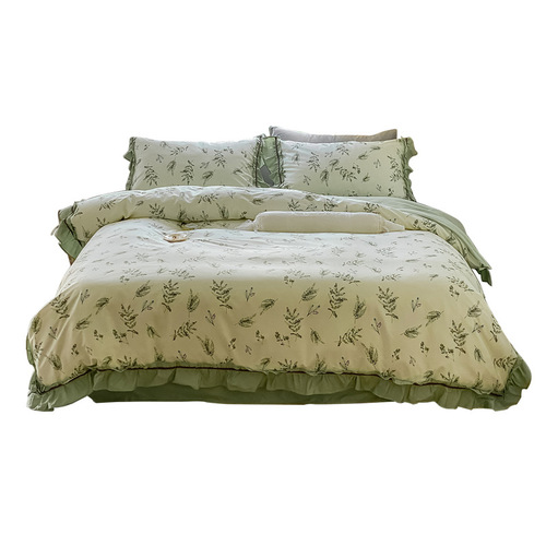 Cotton 60-count long-staple cotton bed four-piece set pure cotton autumn and winter lace quilt cover four-piece floral bedding set