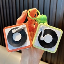 卡通创意复古留声机音乐盒钥匙扣挂件迷你录音唱片录音机便携玩具