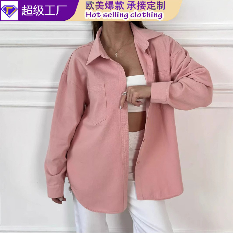 Jiajun Xintang Pure Black and White Gray Pink Multi-Color Cross-Border Asymmetrical Classic Women's Denim Shirt Fashion Jacket