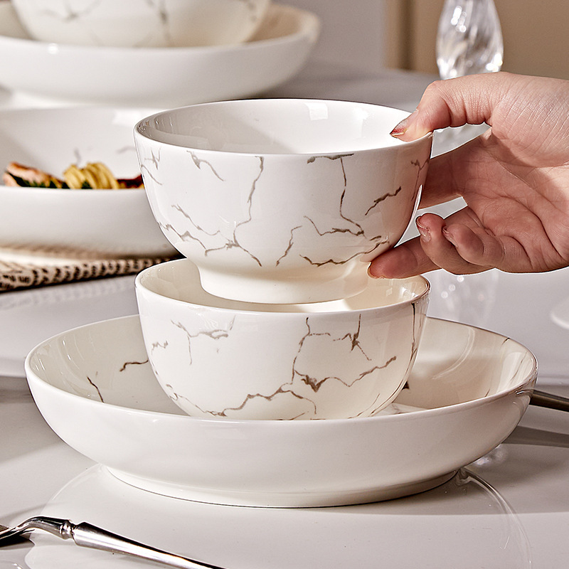 Underglaze Color Ceramic Bowl and Dish suit Household High Color Value Bowl, Dish, Bowl and Chopsticks Combination Household Advanced Sense Internet-Red Ceramic