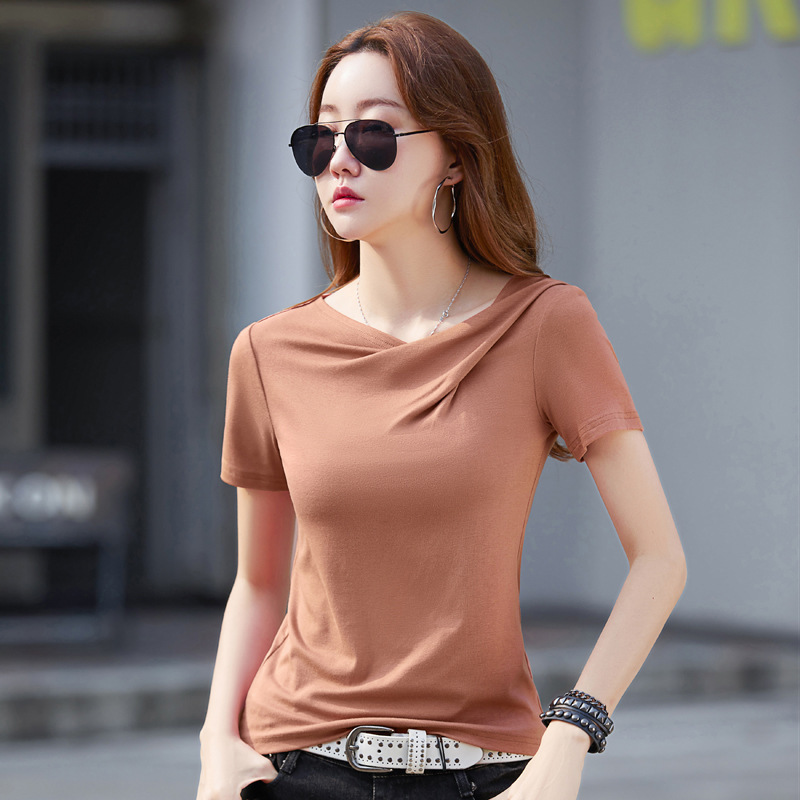 New foreign style slim slim T-shirt women 2022 summer fashion Net red slim short sleeve top women's tide wholesale New foreign style slim slim T-shirt women 2022 summer fashion Net red slim short sleeve top women's tide wholesale