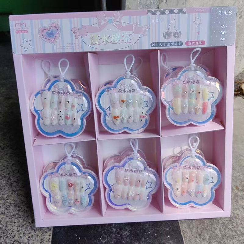 School-side shop student press-on nails, French butterfly knot, extended length, translucent, brightening, wholesale press-on nails School-side shop student press-on nails, French butterfly knot, extended length, translucent, brightening, wholesale press-on nails