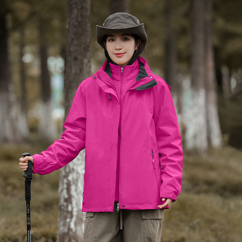 Chaqueta al aire libre transfronteriza para hombres y mujeres tres en uno sombrero desmontable con forro polar de dos piezas más el tamaño traje de Montañismo al aire libre a prueba de frío