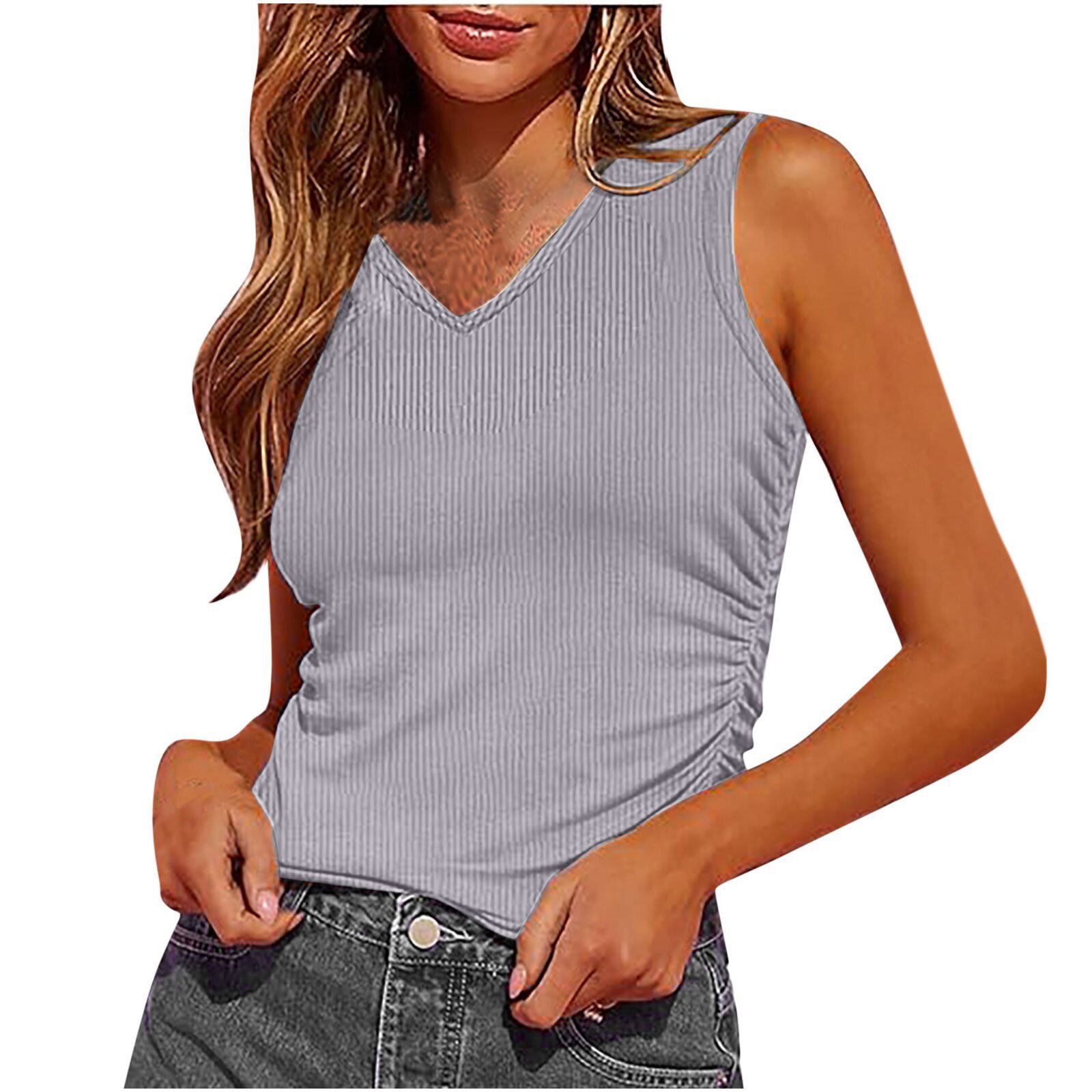 Gray V -neck