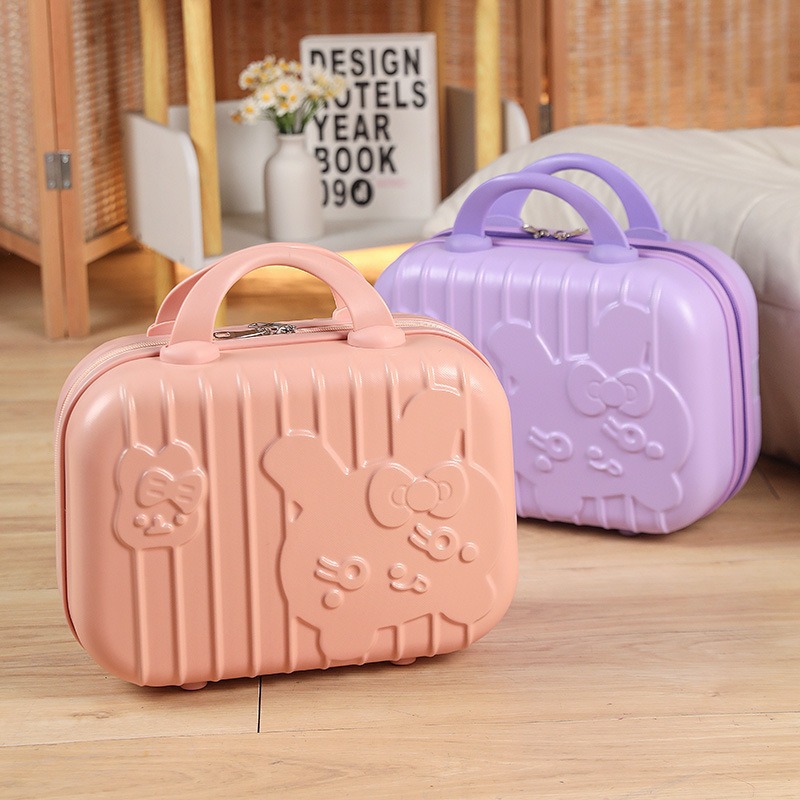 Maleta de conejito lindo de dibujos animados 3D 14 pulgadas color caramelo bolsa de cosméticos rojo mano equipaje portátil