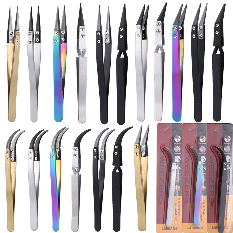 黑陶瓷镊子耐高温耐热陶瓷1200度可换头不锈钢手柄直头弯头镊子