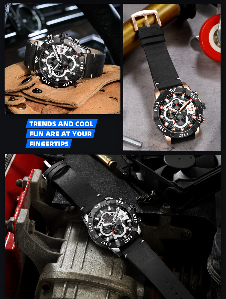 Orologio sportivo da uomo MEGIR con cronografo, impermeabile, luminoso, datario, resistenza all'acqua fino a 30 m, fibbia in acciaio inossidabile, vetro minerale_voghion.com