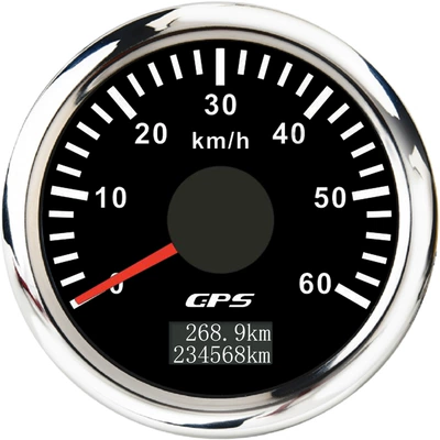 automobile instrument: Speedometer 52mm Mileage Meter - silver-edge-black-bottom-60kmh