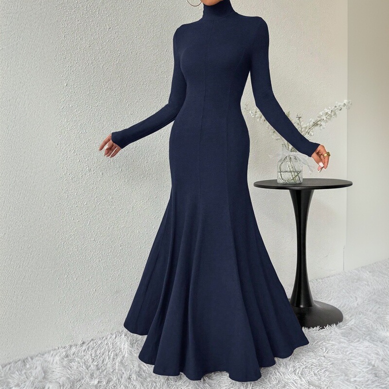 Amazon Cross-Border Women's Clothing: Mature and Intellectual Style Dress, 2026 Spring/Summer New High-Neck Elegant Slim-Fit Long Dress