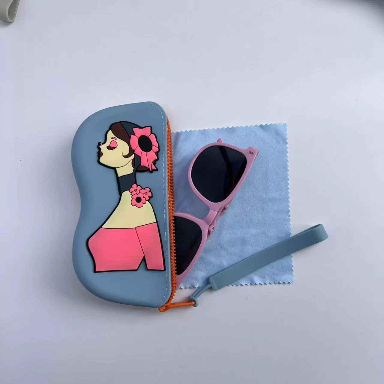 Cartoon cute handheld silicone glasses, protective sunglasses, storage system