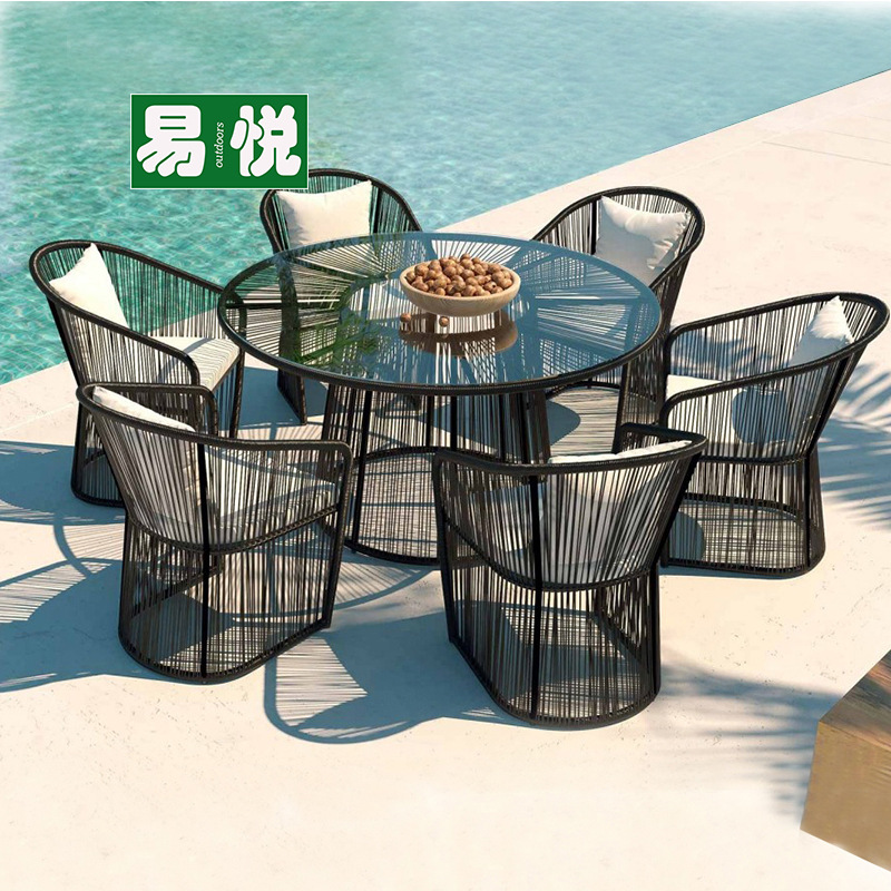 Mesa y silla de caña de ocio al aire libre balcón patio combinación de tres piezas jardín al aire libre mesa de té silla impermeable