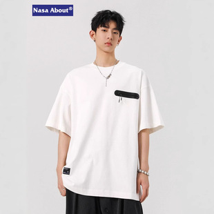 NASA trendy casual T-shirt summer fashion brand solid color design pocket short-sleeved T-shirt loose and versatile casual half-sleeve